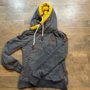 Wanakome Women's Hoodie Size S Thick Heavy Grey/Yellow Pullover Sweatshirt